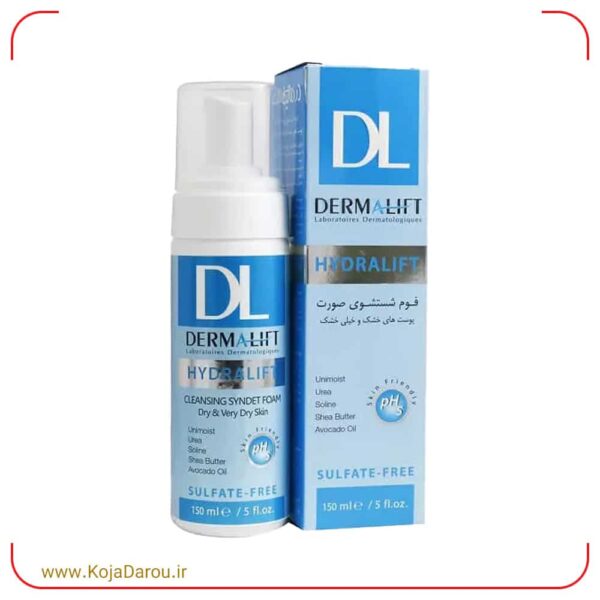 Hydralift-Dermalift-Facial-Wash-Foam-for-Dry-and-Normal-Skin,-150-ml فوم شستشوی صورت هیدرالیفت درمالیفت پوست خشک و معمولی Dermalift حجم 150 میلی لیتر