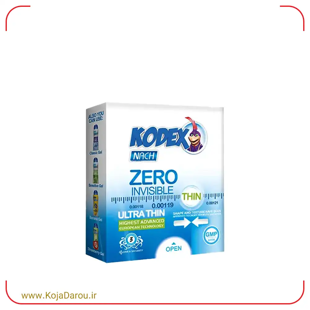 کاندوم فوق العاده نازک و نامرئی ناچ کدکس زیرو اینویزیبل Kodex Zero Invisible بسته 3 عددی
