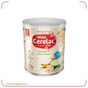 سرلاک گندم و موز به همراه شیر نستله مناسب کودکان از پایان 7 ماهگی Nestle وزن 400 گرم